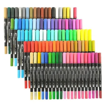 

School Accessories Tipped Pen 12/24/36/48/80 Color Office Accessories Calligraphy Marker Pen Watercolor Brush Set