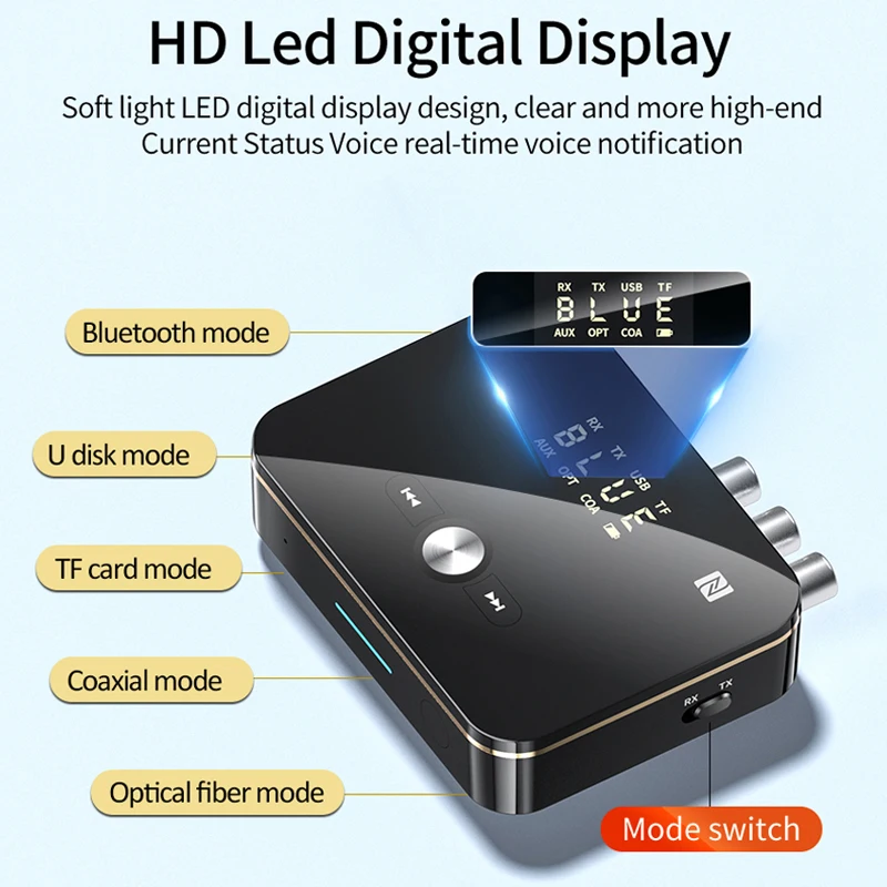 NFC Bluetooth 5.0 Audio Adapter 3.5mm AUX RCA Wireless Receiver Transmitter Optical/Coaxial Music Adapter For TV PC Car Speaker
