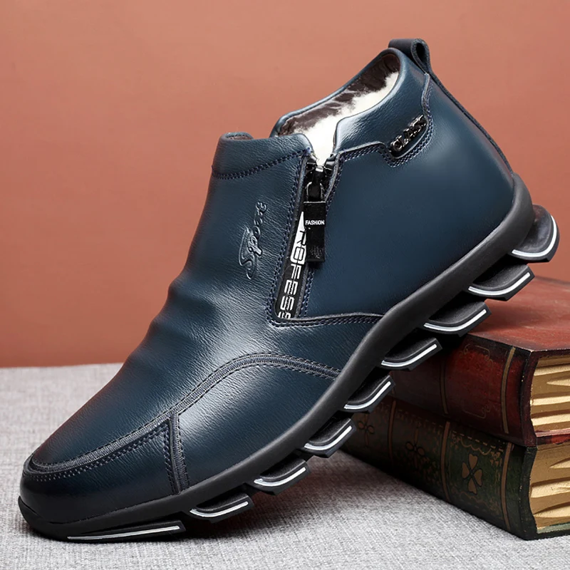 Мужские зимние шерстяные ботинки из натуральной кожи; Мужская обувь для отдыха на меху; Теплая мужская обувь; модные зимние ботинки; zapatos hombre; резиновая обувь - Цвет: Небесно-голубой