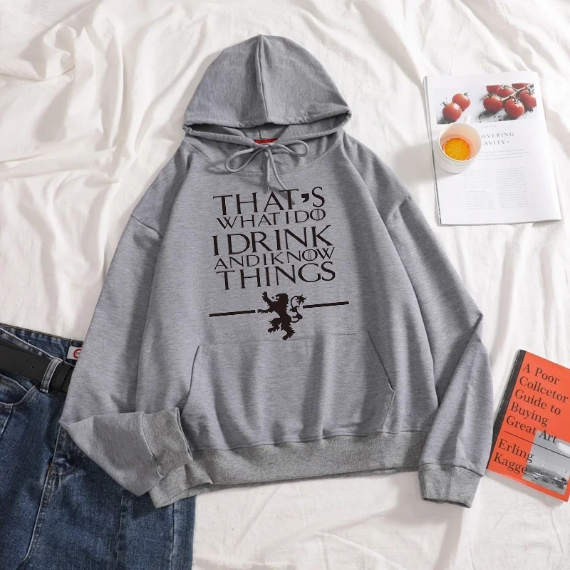 

New that's I drink andiknow things letter print Casual Pure Color plus size Long Sleeve hooded hoodies