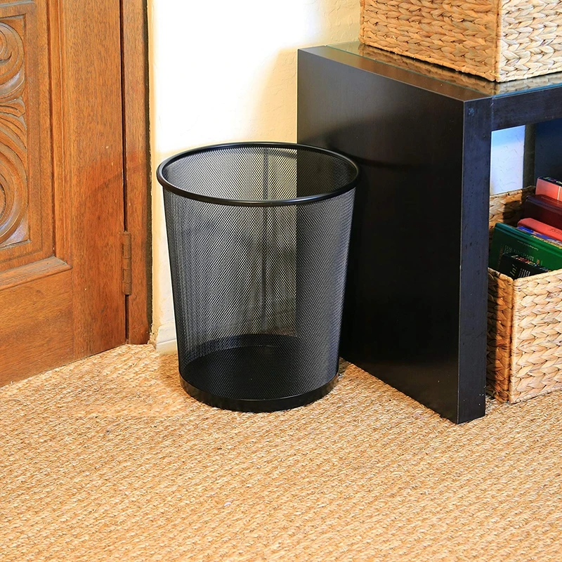 3-Pack Round Mesh Wastebasket Recycling Bin, 6 Gal, 12in Diameter Top x 14in H, Black