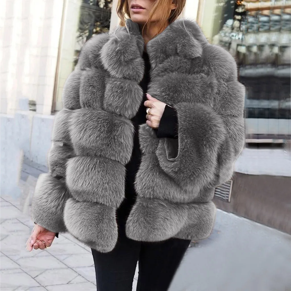 Большие размеры, пальто из искусственного меха, женская зимняя меховая куртка, черная винтажная женская теплая пушистая искусственная куртка, пальто, короткая женская одежда