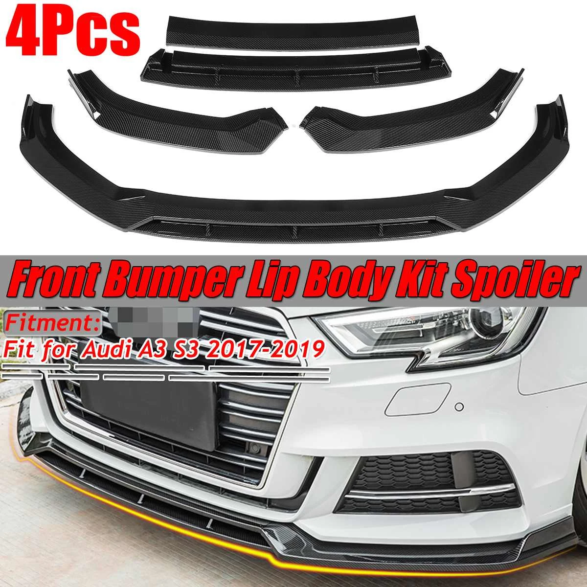 S3スタイルフロントバンパーリップ車のフロントバンパースポイラーディフューザーガード保護カバートリムアウディa3 S3 17 19 バンパー Aliexpress