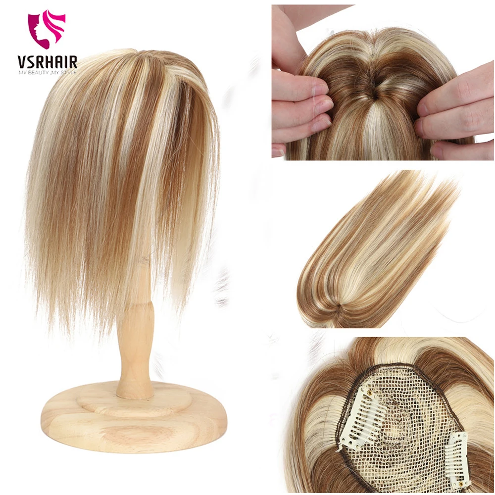 Vsr Hair Topper Human Hair Topper For Women 100% Human Hair Clip-in One Piece Piano Colors Blonde 10inch 14 18 Clips Hair Topper