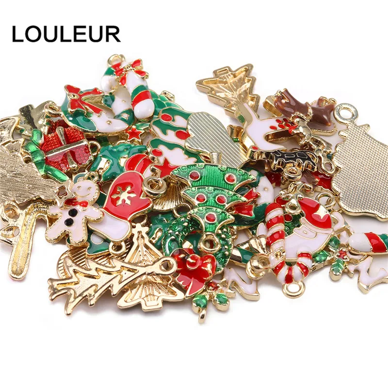 10pcs New Christmas Pendant Charms Jewelry Findings Snowman Deer Holly Tree