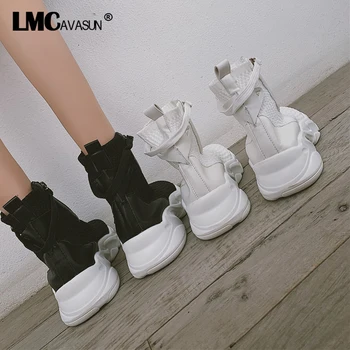 

LMCAVASUN Plus cotton Sock Boots Platform Autumn Female Fashion Ankle Boots Black Lady Hip Hop Autumn Shoes Woman Boots