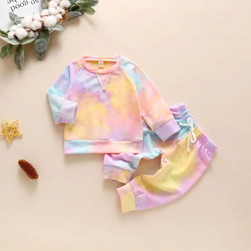 

Autumn Kids Girls Boys Tie-Dye Clothes Set Homewear Long Sleeve Tops Pullover+Trousers Pants 2PCS Child Clothing Suit 0-2T