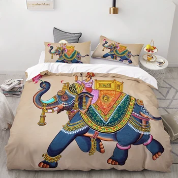 

WarmsLiving Bedding Set Custom/USA Queen/King/Europe,3PCS Duvet Cover Set,Quilt/Blanket Cover Set,Bed set elephant with jockey