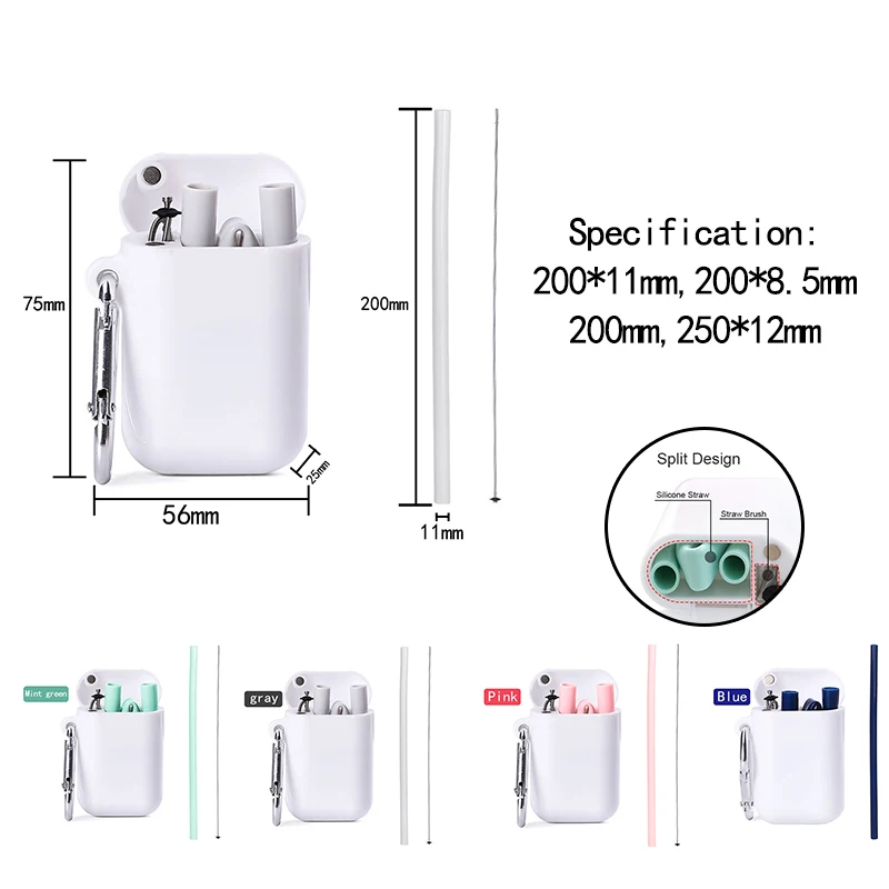 Портативные складные соломинки для питья, аксессуары для бара, многоразовые силиконовые соломинки для вечерние, для офиса, путешествий, с щеткой для чистки, чехол