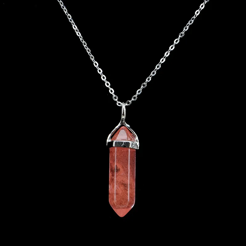 Ожерелье с кулоном из натурального настоящего авантюрина, тигровый глаз, розовый камень, серебряная цепочка, шестигранное ожерелье с кристаллом кварца для женщин - Окраска металла: 2