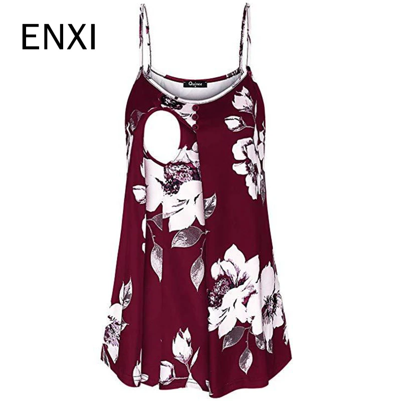 

ENXI Summer Cool Pregnancy Vest Shirt Floral Print Camisole Breastfeeding Clothes Fashion Nursing Maternity Tops