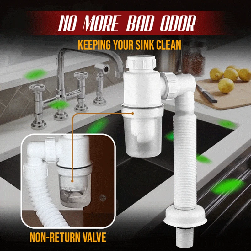 Doble Anti-olor tubería de drenaje de olor-libre tubo de desagüe para la cocina cuarto de baño lavabo fregadero C66
