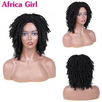 

Africa Girl 6 Inch Short Curly Dreadlock Wig for Black Women Synthetic Soft Locs Wigs Brown Burgundy Twist Wig