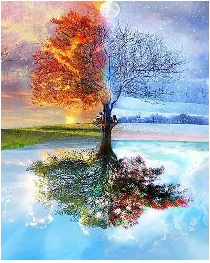 

Paint by Numbers Kits for Adults DIY landscape Painting Coloring By Numbers Four Seasons Tree Landscape malowanie numerami