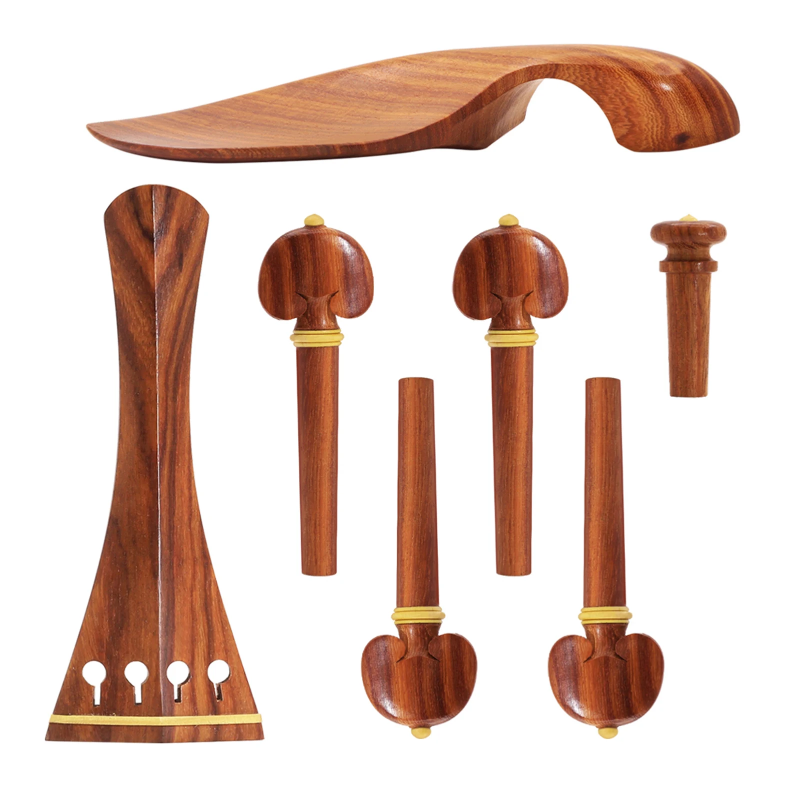 4/4 Violin Accessory Parts Set Red Solid Wood Tailpiece Chin Rest End Pin Tuning Pegs