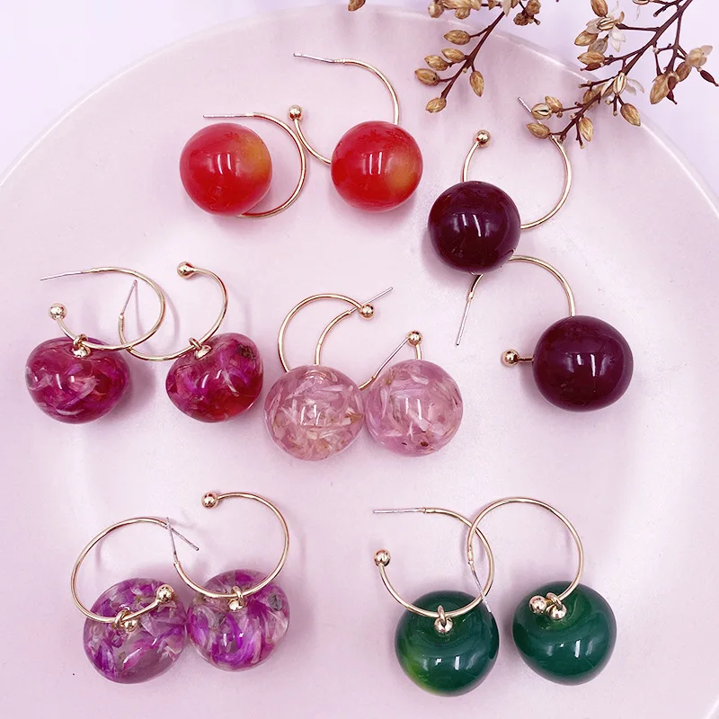 Korean Sweet Cherry Earrings Long statement Earrings for Women Acrylic Resin Colorful Fruit Dangle Earring Red Blue Pink Cherry