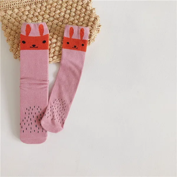 Коллекция года, корейские носки без пятки для маленьких мальчиков и девочек Гольфы с милым рисунком медведя, цветов, кролика длинные хлопковые носки для малышей Детские носки без пятки - Цвет: Pink Bunny