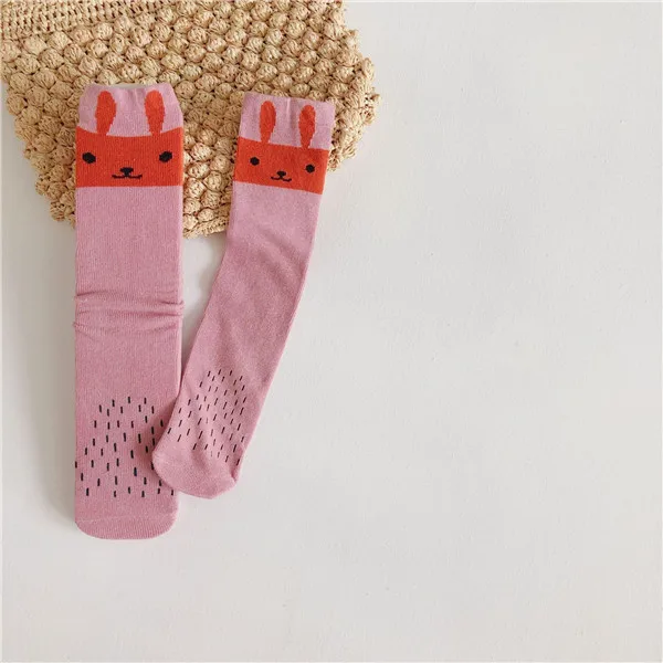 Pink Bunny Коллекция года, корейские носки без пятки для маленьких мальчиков и девочек Гольфы с милым рисунком медведя, цветов, кролика длинные хлопковые носки для малышей Детские носки без пятки - Цвет: Pink Bunny
