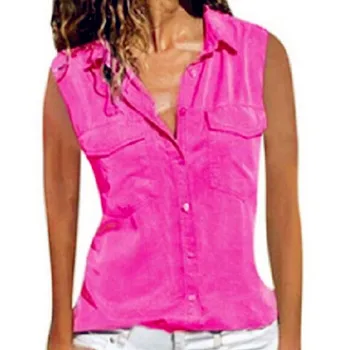 

Summer Women Blouses Button Befree Boho Pocket Loose Vintage Office Casual Chiffon Big Large Pluse Sizes Vest Tank Tops Shirts