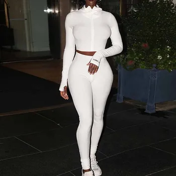 

Fashion Tracksuit Women Two Piece Set Zippr Up Short-length Top Skinny Sweatpants Suit Solid Color Tracksuit Fitness Outfit Set