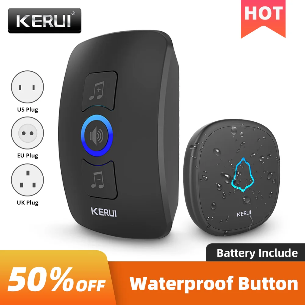 KERUI M525 Home Security Welcome Wireless Doorbell Smart Chimes Door Bell Alarm LED Light 32 Songs With Waterproof Touch Button