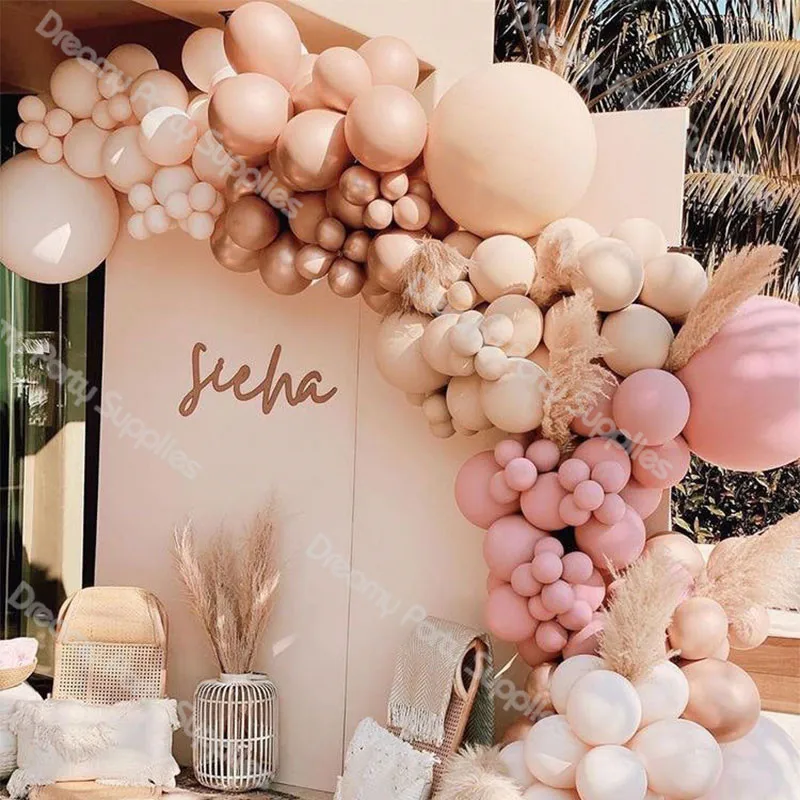 DIY Doubled Cream Peach Apricot Balloons Garland Retro Pink Ballon Kit Rose Gold Globos Wedding Birthday Baby Shower Party Decor