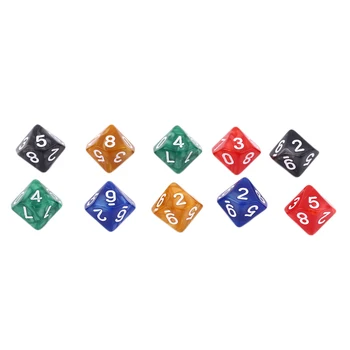 

10Pcs Colorful Acrylic Pearl Gemmed Dices Trick Toy Ten-Faceted Digital Dice Transparent for RPG Playing Games Kids Magic Toys