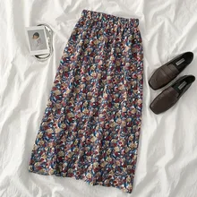 Faldas mujer moda, длинные юбки для женщин, Осень-зима, японский стиль, винтажная длинная юбка с рисунком маслом