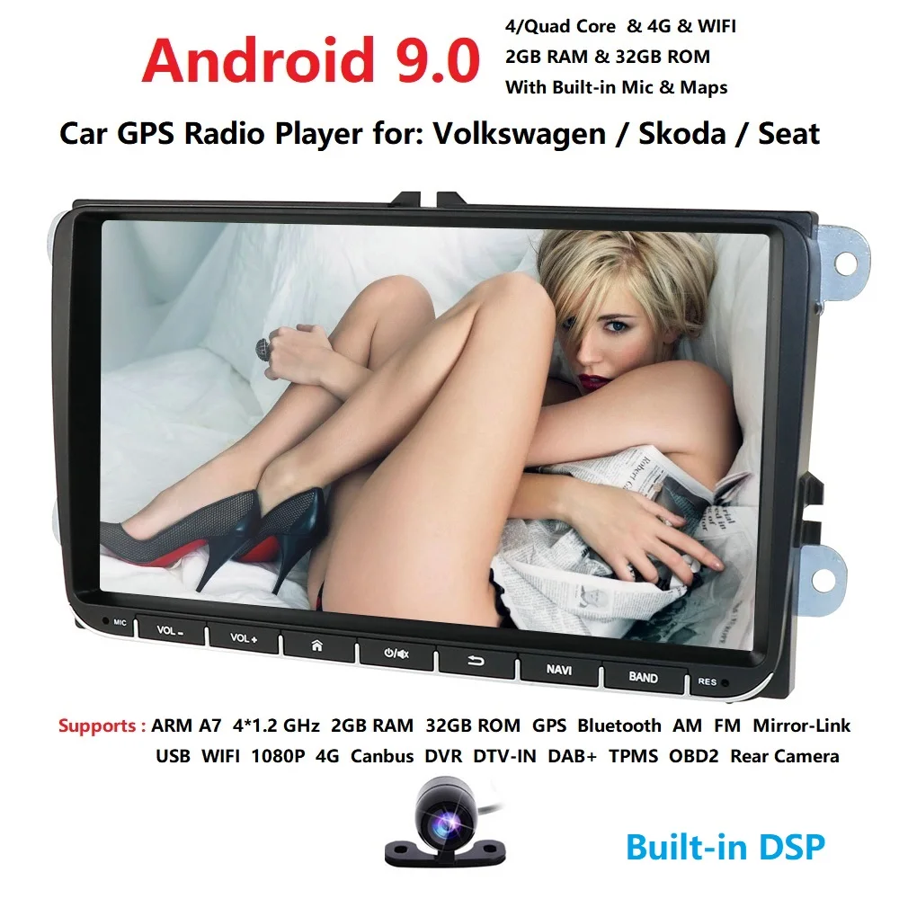 

DSP Android 9.0 9" 2din Car DVR for VW POLO GOLF 5 6 POLO PASSAT B6 CC JETTA TIGUAN TOURAN EOS SHARAN SCIROCCO CADDY GPS Navi