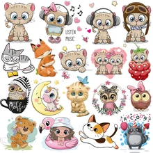 Prajna Cartoon Cat Owl Bear Patches Iron-On Patches For Clothing Heart Transfer Patches Thermal Stickers On Clothes Applique DIY