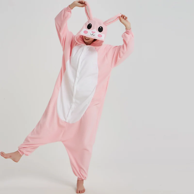 Animal Cartoon Onesie Adults Women Men Rabbit Pajama Overalls Blue Pink Rose Sleepwear Suit Party Jumpsuit Winter Onepiece (5)