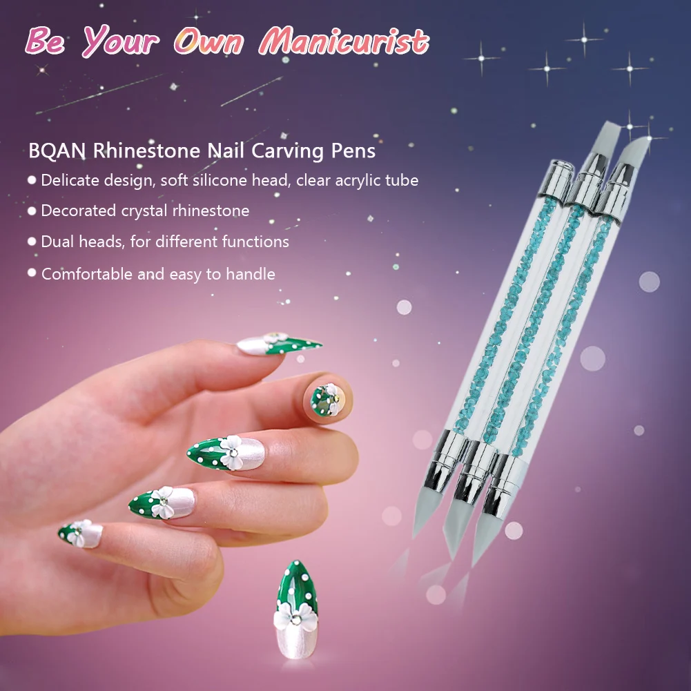 Anself 3 шт. акриловая ручка стразы для дизайна ногтей кисти силиконовая головка для резьбы салон набор инструментов