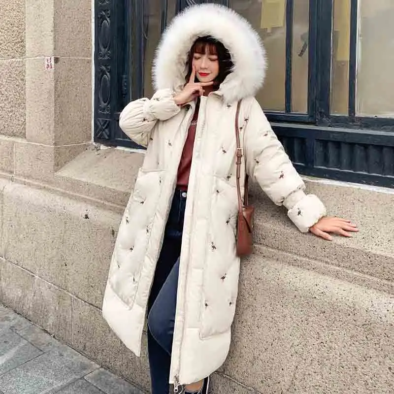 Новая зимняя коллекция брендовые модные толстые женские зимние длинные куртки с капюшоном женские парки пальто размера плюс - Цвет: Бежевый