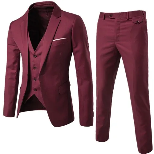 new plus size 6XL mens suits wedding groom good quality casual men Business Formal dress suits 3 peiece(jacket+pant+vest - Цвет: 3 piece wine red