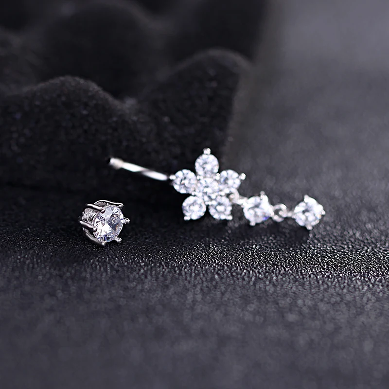 Hypoallergenic 925 Sterling Silver Plum Blossom Flower Navel Piercing Belly Button Rings Romantic Zircon Body Jewelry Women Gift 4