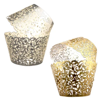 

Vine Cupcake Holders Filigree Vine Designed Decor Wrapper Wraps Cupcake Muffin Paper Holders - 50pcs (Bright Gold)