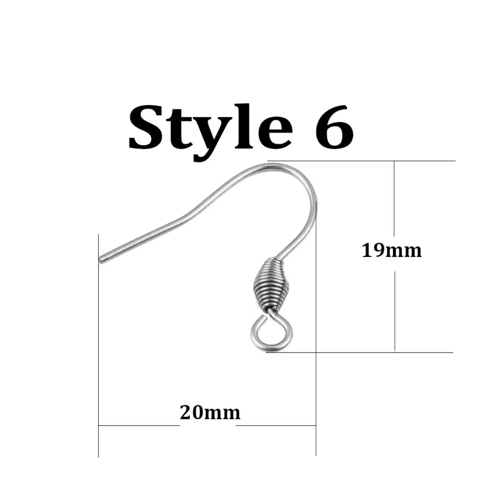 Style 6 Не вызывает аллергии, 50 шт./лот, 316, нержавеющая сталь, серьги, крючок, проволока, крючок, фурнитура для изготовления ювелирных изделий, серьги, аксессуары - Цвет: Style 6