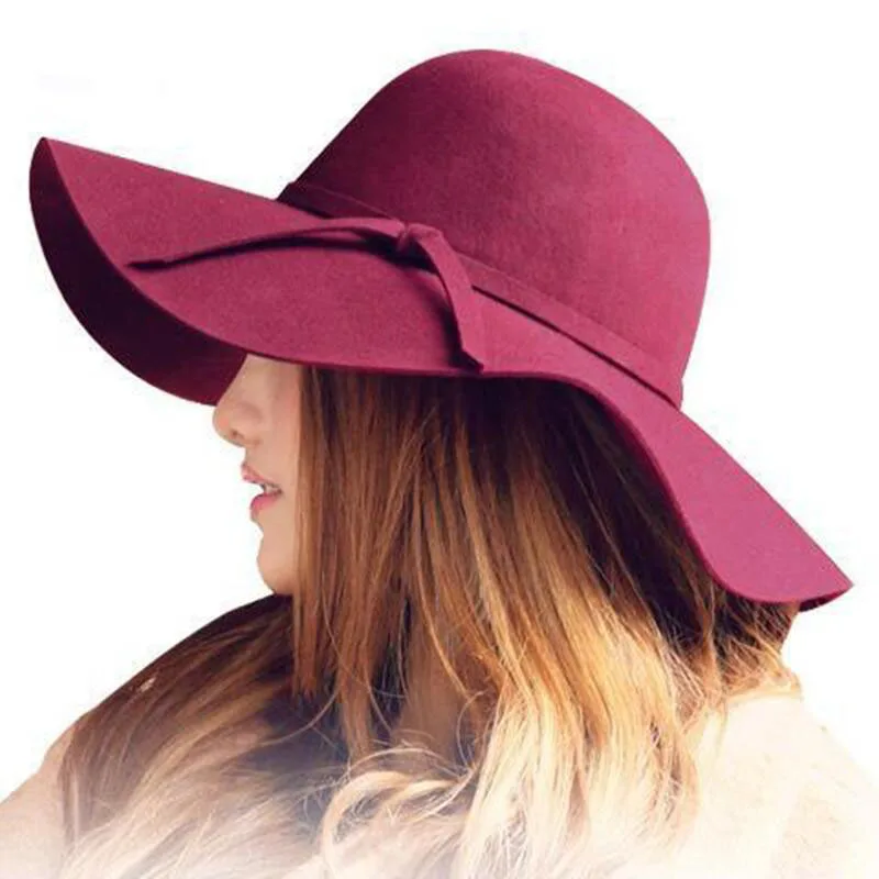 

2019 new British retro style features bow wool along the cap ladies casual trend wild hat big hat beach hat sunscreen F15