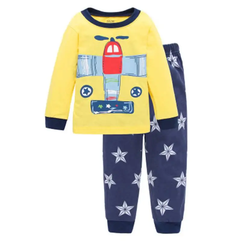 Осенне-зимние Детские пижамы с длинными рукавами, хлопок, детская одежда для сна, 1 комплект в партии - Цвет: Флуоресцентный желтый