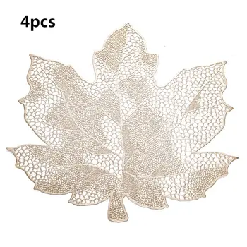 

4 Pcs Hollowed-Out Maple Leaf Placemats Heat Insulation Pad Washable PVC