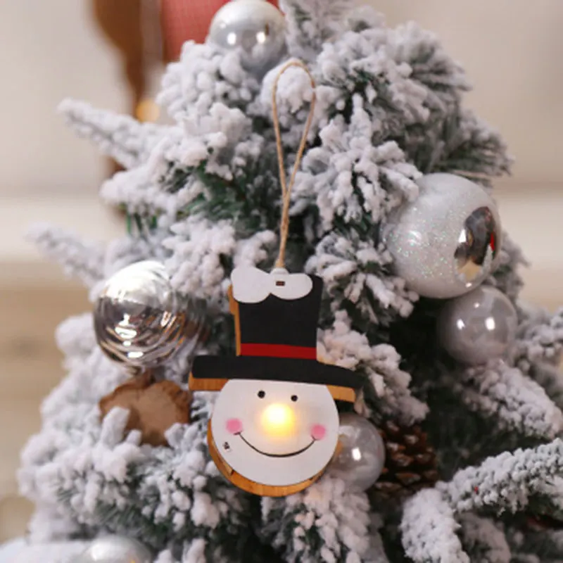 Рождественская светящаяся деревянная подвеска Рождественская игрушка Украшения Снеговик Санта Клаус Олень Детская кукла игрушка Новогодние украшения подарок - Цвет: Snowman