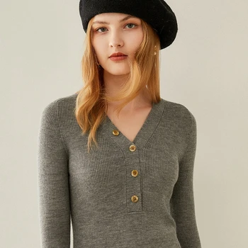 

Tailor Shop Custom Made Autumn and Winter New Style Fine Imitation V-neck Button Short Cashmere Sweater Women