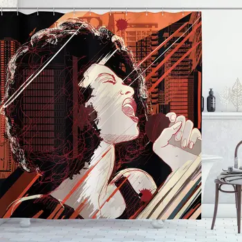 

African Shower Curtain Jazz Singer Woman Performing Bath Curtains Bathroom Decor with Hooks