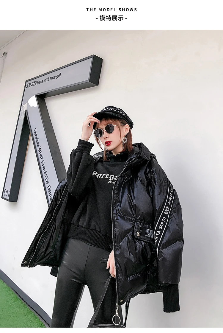 Приталенное хлопковое Женское пальто ins Hong Kong style Harajuku, Короткая Толстая куртка в стиле хип-хоп, женская зимняя одежда большого размера из хлопка