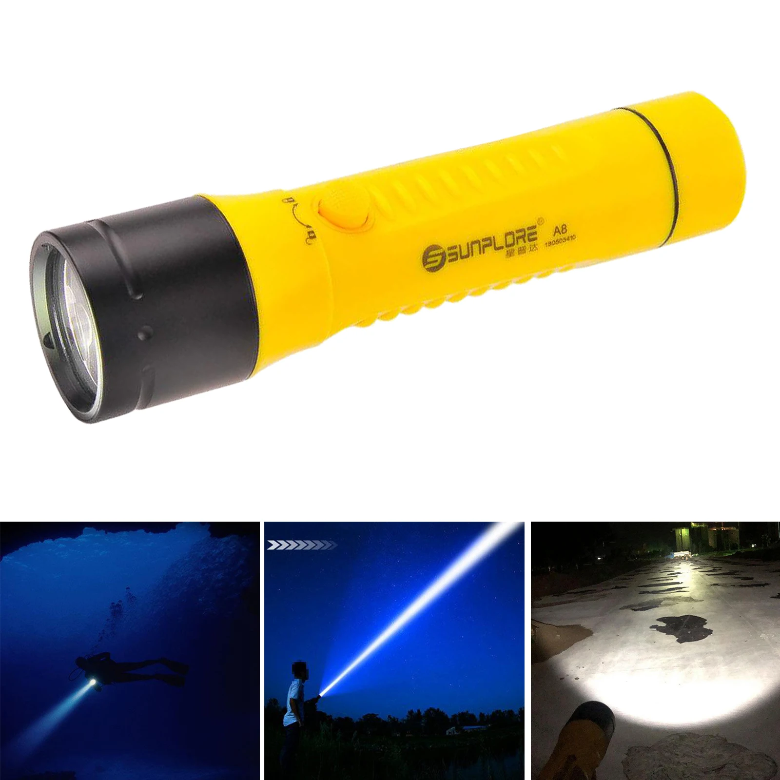 

Professional Underwater Flashlight 3 Light Modes Portable Diving Flashlight Scuba Dive Torch Rechargeable Camping Hiking 300M