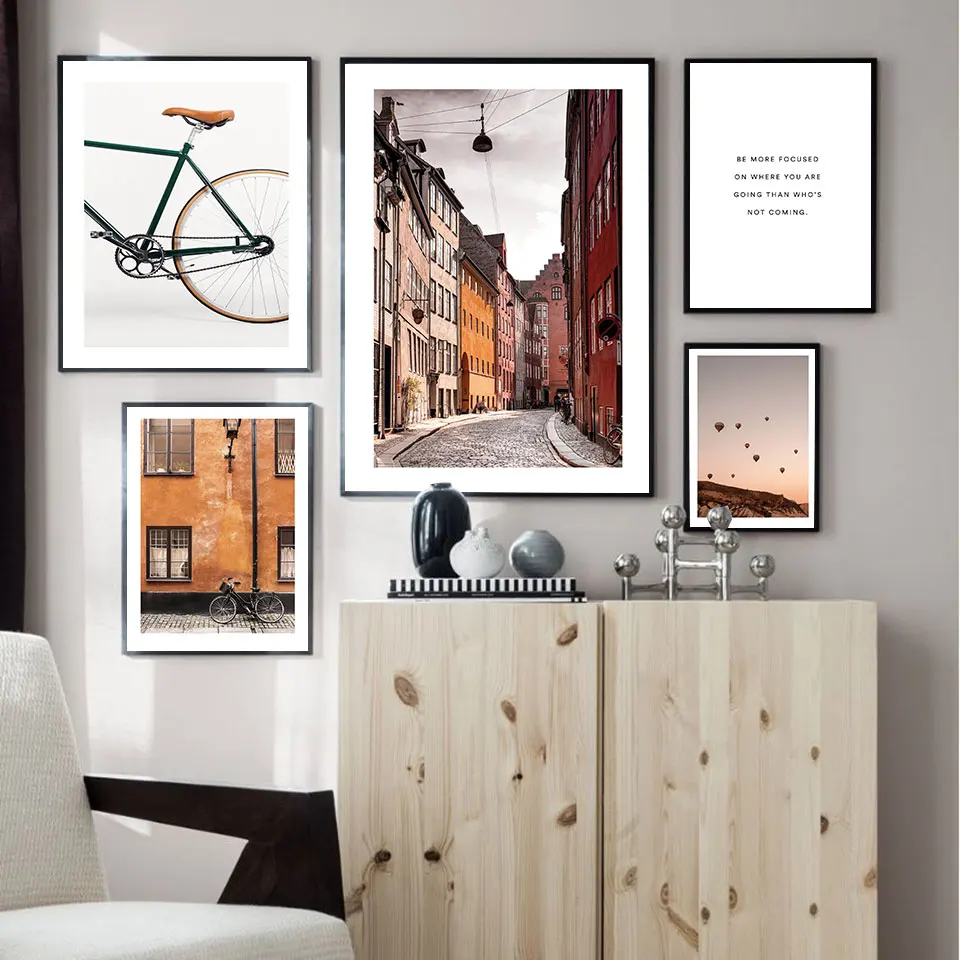 Retro-Bike-Poster-Town-Street-Canvas-Painting-Wall-Art-Print-Focus-Quote-Modern-Picture-For-Living