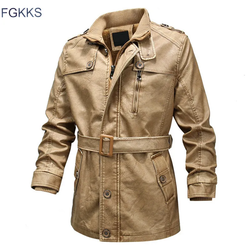 FGKKS зимние Брендовые мужские Куртки из искусственной кожи Модные кожаные куртки