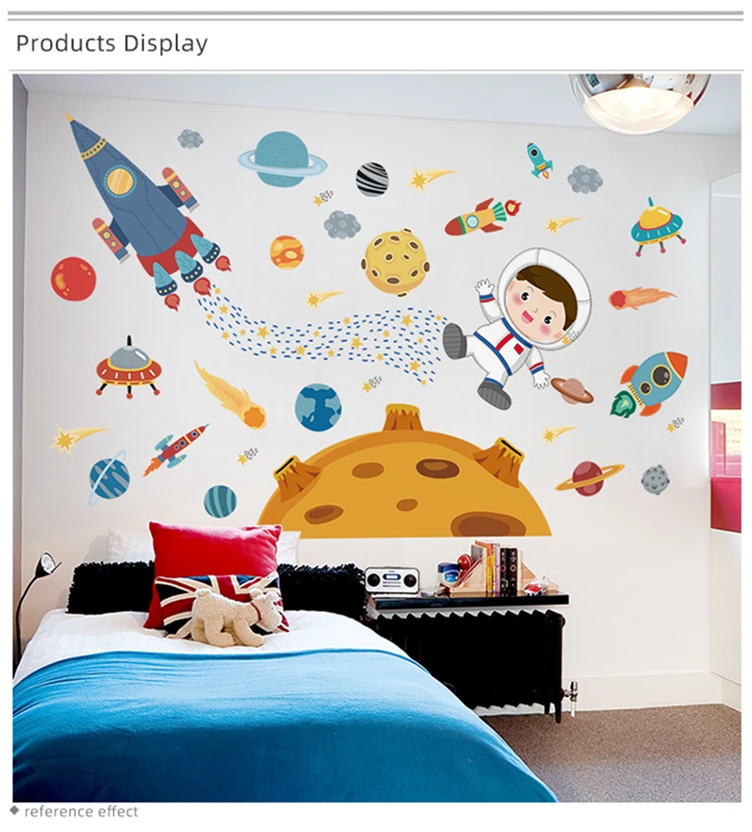 [shijuekongjian] Outer Space Wall Stickers Vinyl DIY Planets Rockets Wall Decals for Kids Rooms Baby Bedroom House Decoration