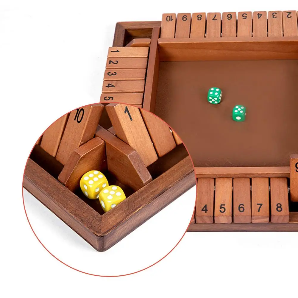 Gioco Da Tavolo Shut The Box In Legno, 4 Giocatori, 8 Dadi, 4 Colori (Rosso, Verde, Blu, Giallo), Gioco Dadi Per Adulti E Bambini, Dimensioni 22,5x22,5 Cm