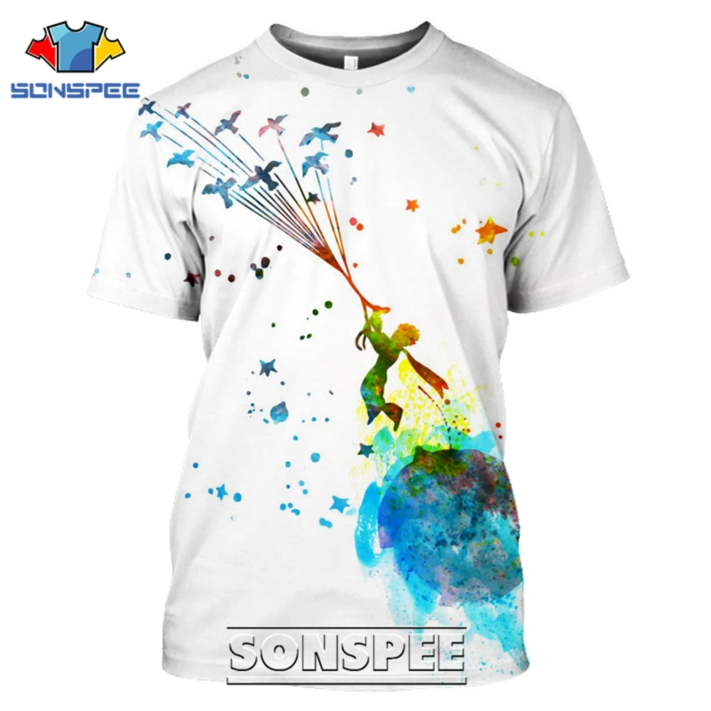 SONSPEE T-shirts The Little Prince 3D Print Men Women Funny Casual Hip Hop Streetwear Cartoon Movie Rose Tees Tops Shirt (16)